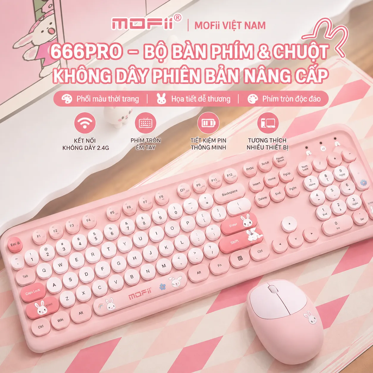 Bàn phím và chuột không dây 2.4Ghz MOFII 666 PRO